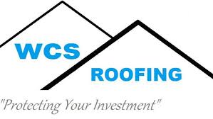 Logo of WCS Roofing with the slogan "Protecting Your Investment" and stylized roof outlines.